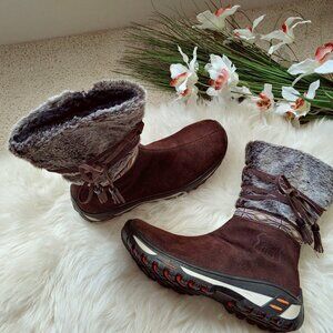 Brown Real Fur Suede Side Zipper Winter Boots (38 EU)
